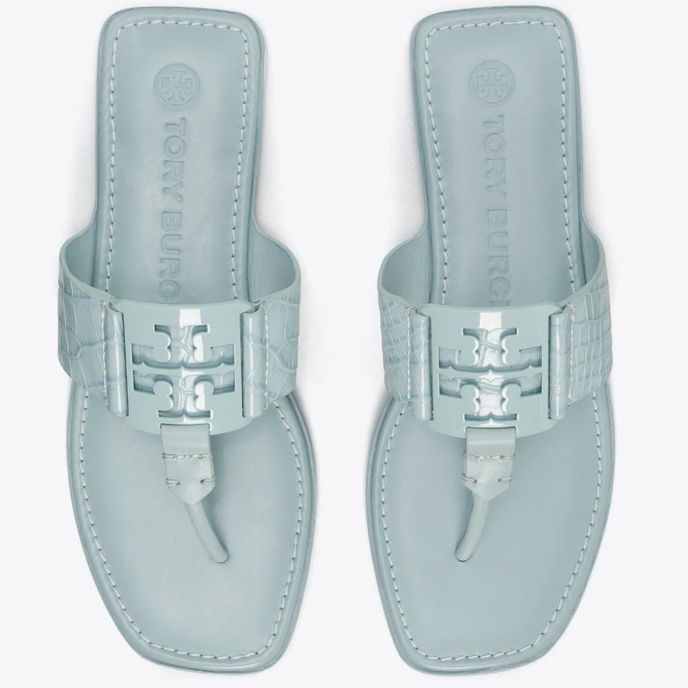 TORY BURCH * $248 * Georgia Northern Blue Soft Croc Embossed Logo Sandal
